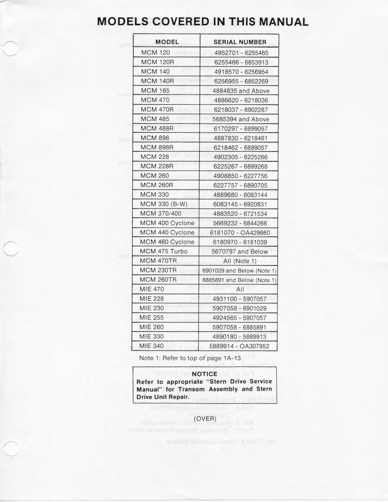 MERCURY MERCRUISER GM 4 6 V-8 Cylinder Marine Engine Service Manual 1988 - BOUND