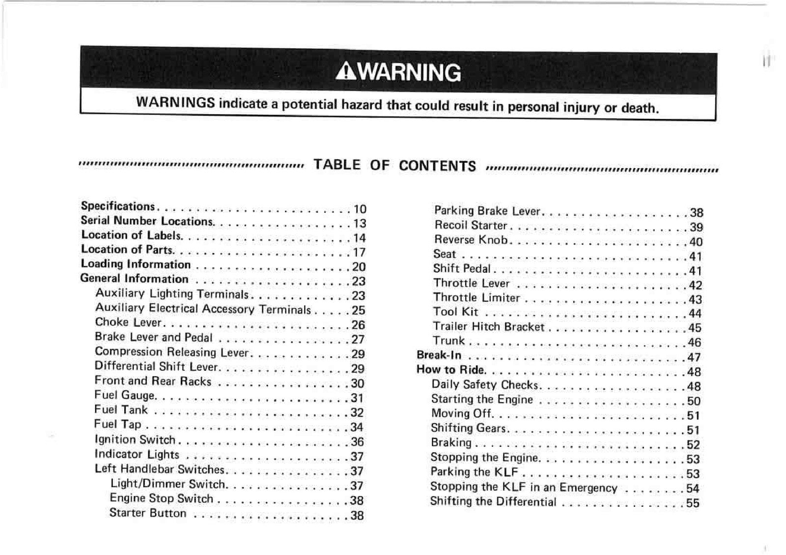 KAWASAKI Bayou 300 Owners Manual 1996 - STEEL WIRE BOUND - PROTECTIVE COVERS