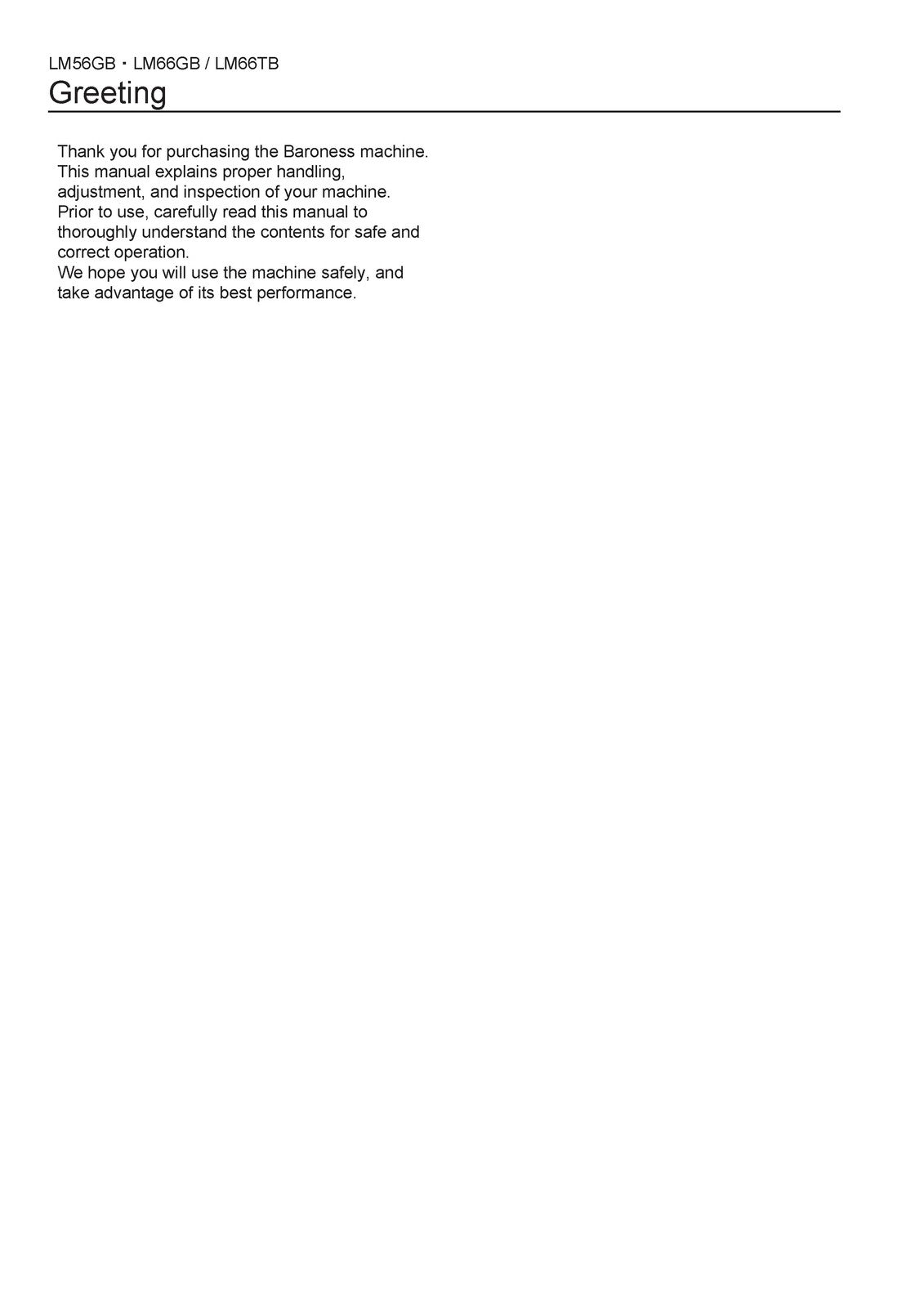 BARONESS LM56 LM66 Greens Mower Operator Manual - WIRE BOUND - TOUGH COVERS