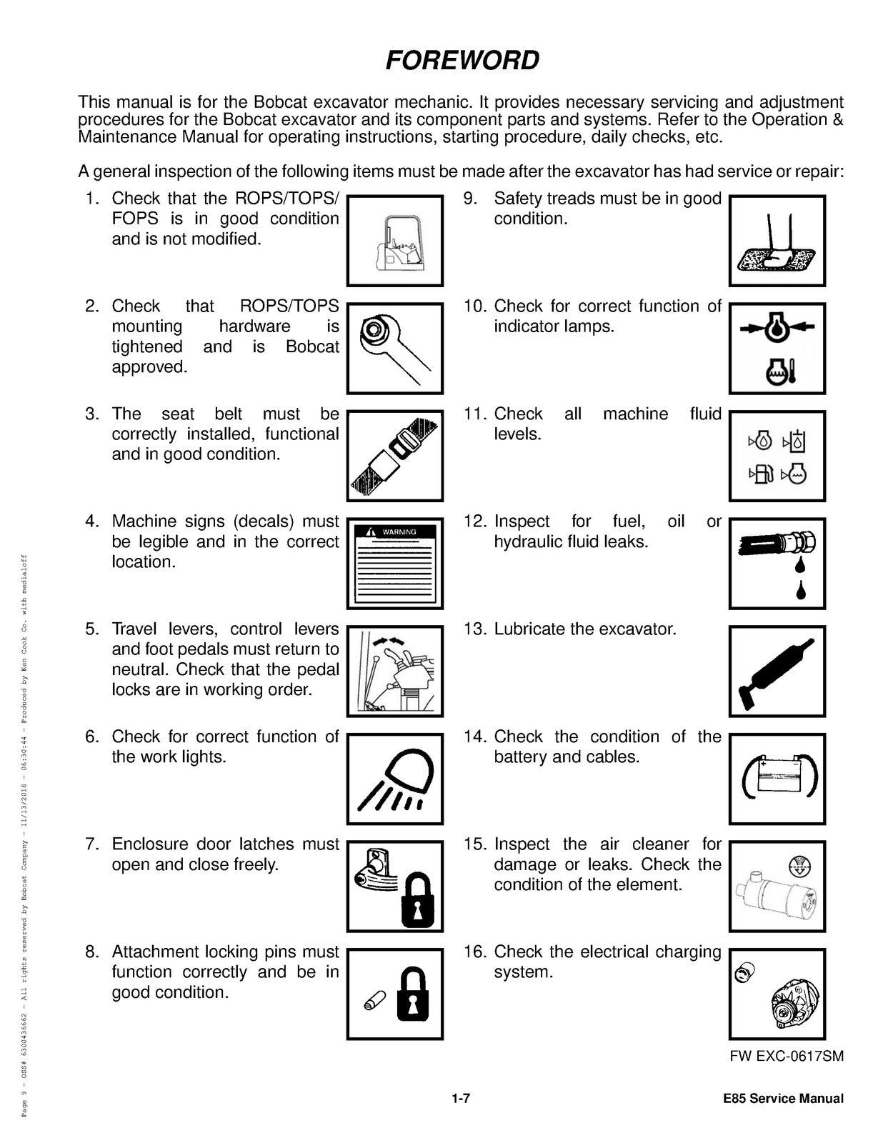 BOBCAT E85 Excavator Service Manual SN B48411001 Up - BOUND - COVERS - FOLDOUTS