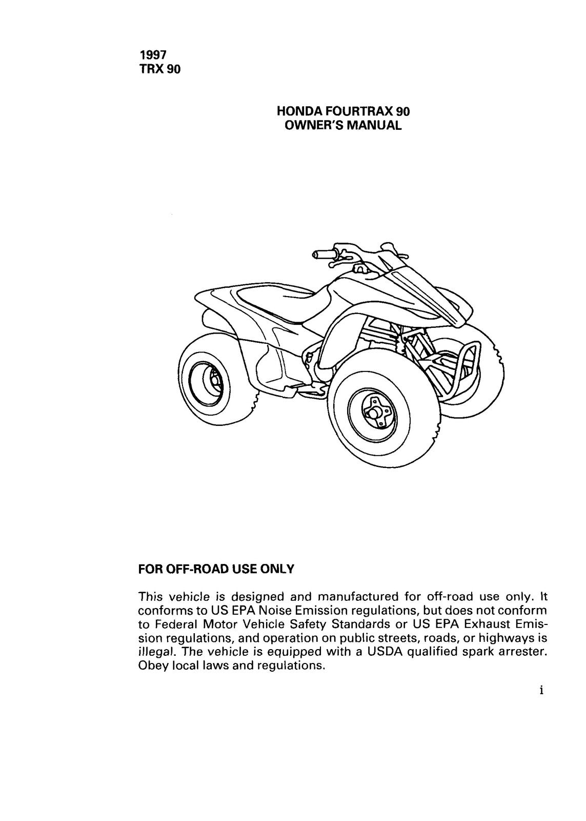 HONDA 1997 TRX90 FourTrax 90 Owners Manual - STEEL WIRE BOUND - TOUGH COVERS