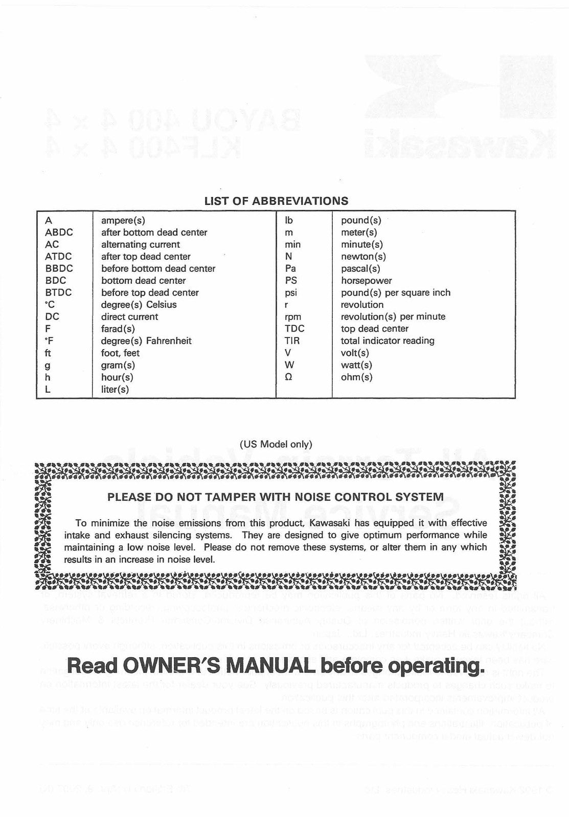 KAWASAKI Bayou 400 KLF400 ATV Service Manual 1993-1999 - WIRE BOUND - COVERS