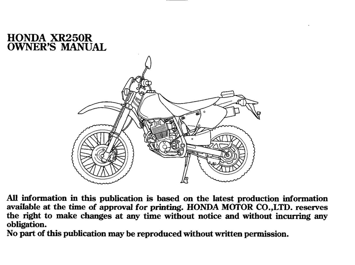 HONDA XR250R Owners Manual 1999 - BOUND - COVERS - XL FOLDOUT PAGES