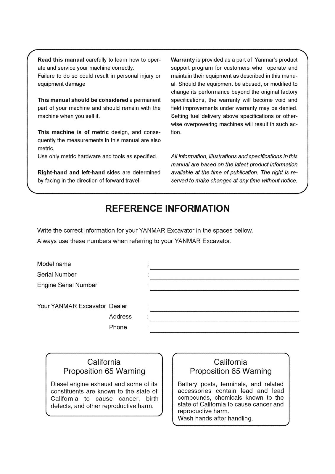 YANMAR ViO30-6B ViO35-6B Excavator Operation  Maintenance Manual - WIRE BOUND