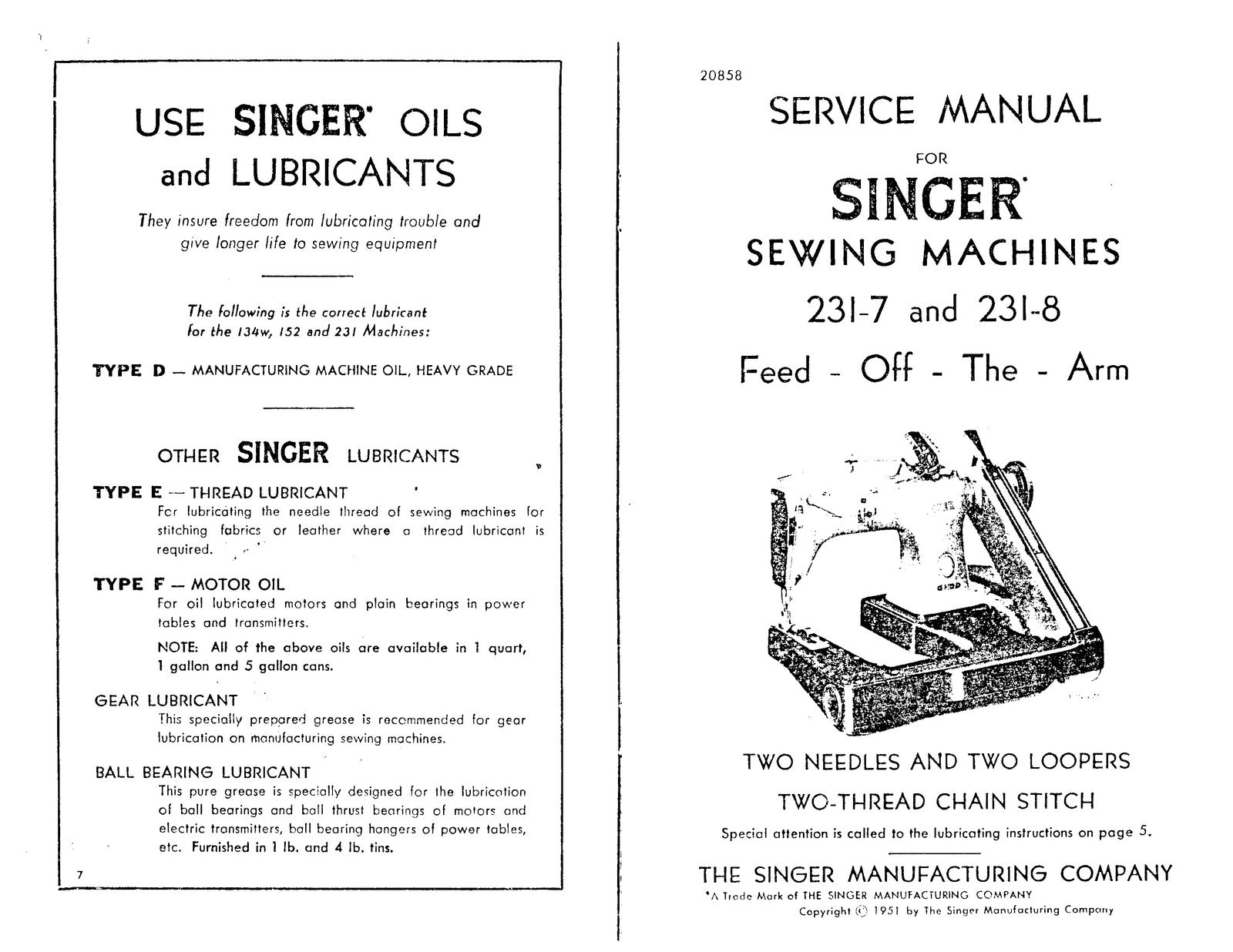 SINGER 231 231-8 Sewing Machine Service Manual - STEEL WIRE BOUND - TOUGH COVERS
