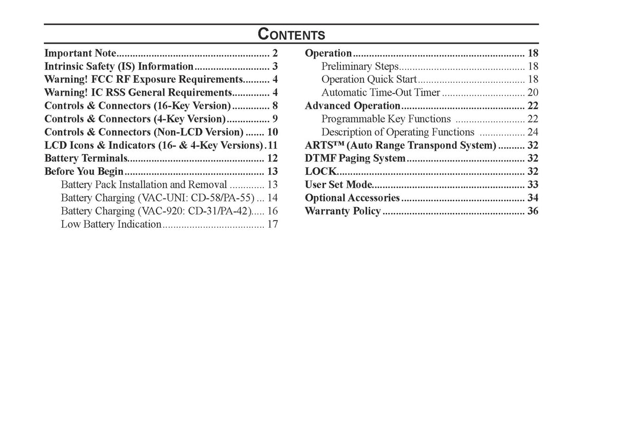 VERTEX STANDARD VX-820 Series Two-Way Radio Operating Manual - WIRE BOUND