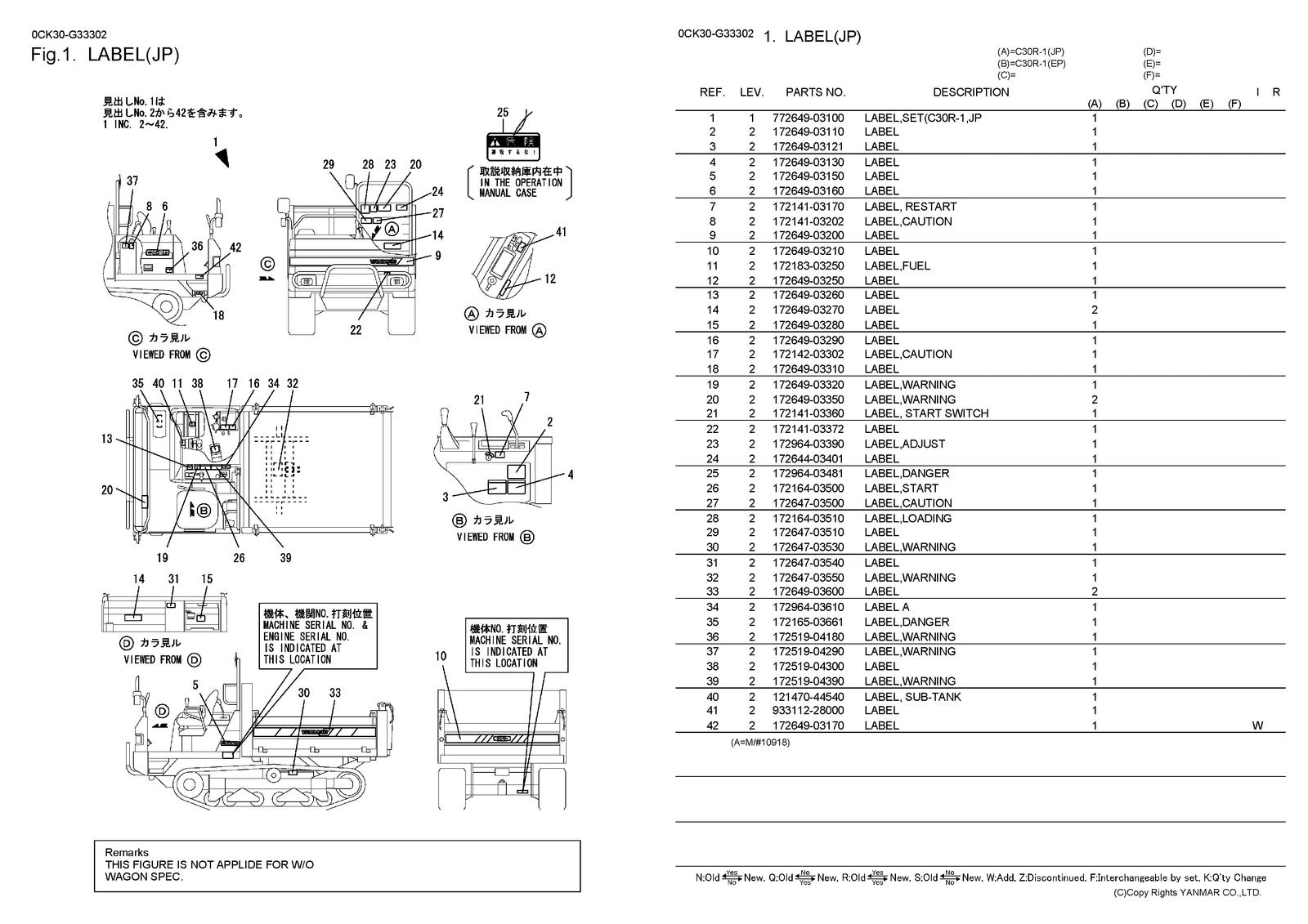 YANMAR C30R-1 Crawler Carrier Parts Catalog Manual 2010 - WIRE BOUND - COVERS