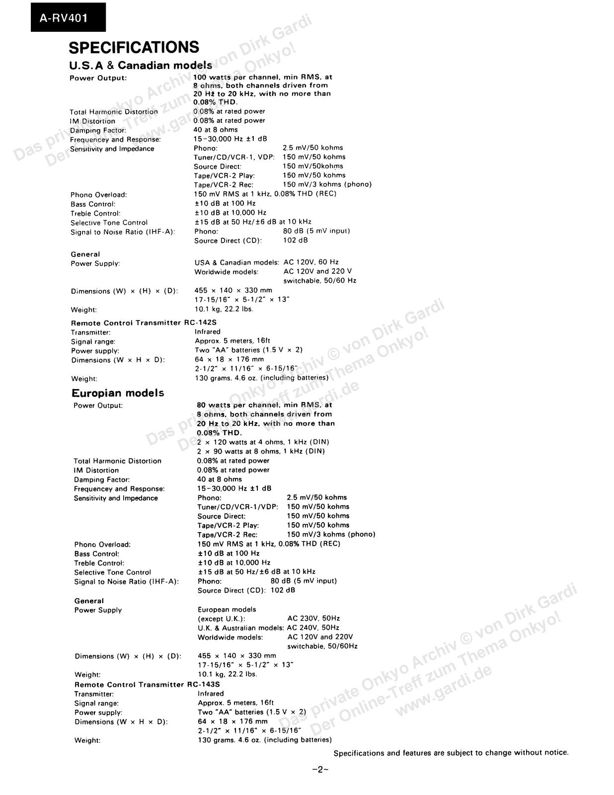 ONKYO A-8840 A-RV401 Service Manual - STEEL WIRE BOUND - PROTECTIVE COVERS