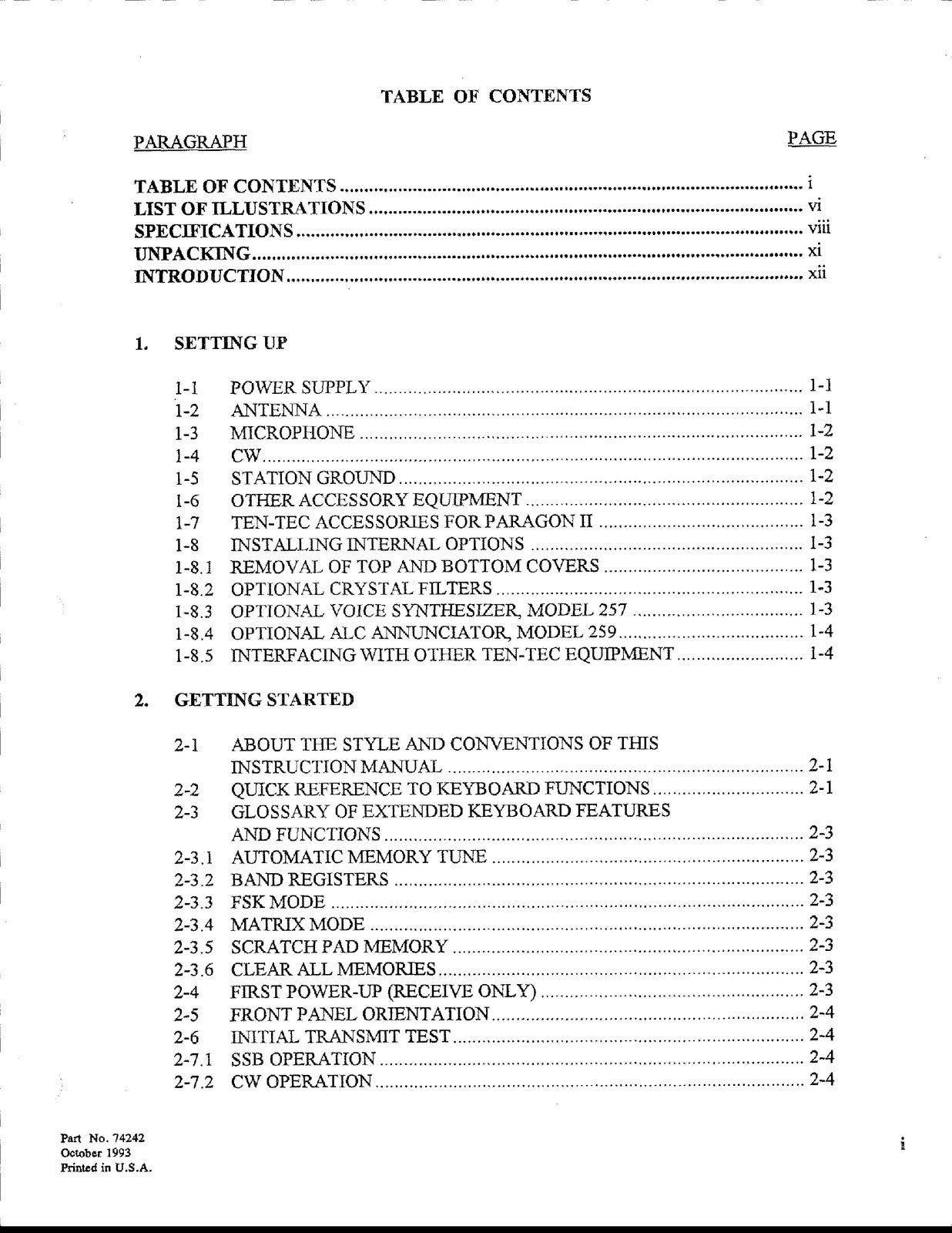 TEN TEC Paragon 2 Model 586 HF Transceiver User Manual - WIRE BOUND - COVERS