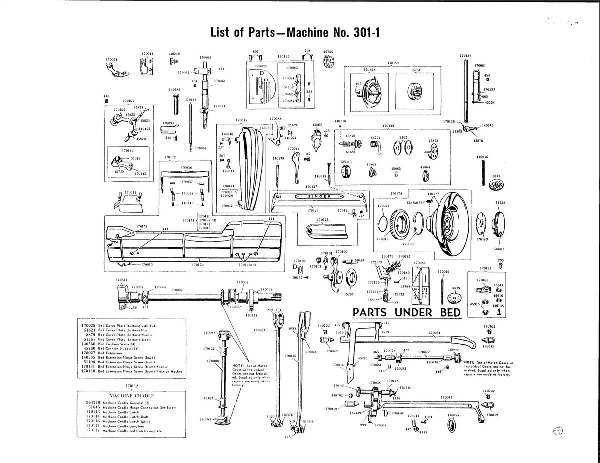 SINGER 301-1 Sewing Machine Illustrated Parts List Manual - WIRE BOUND - COVERS