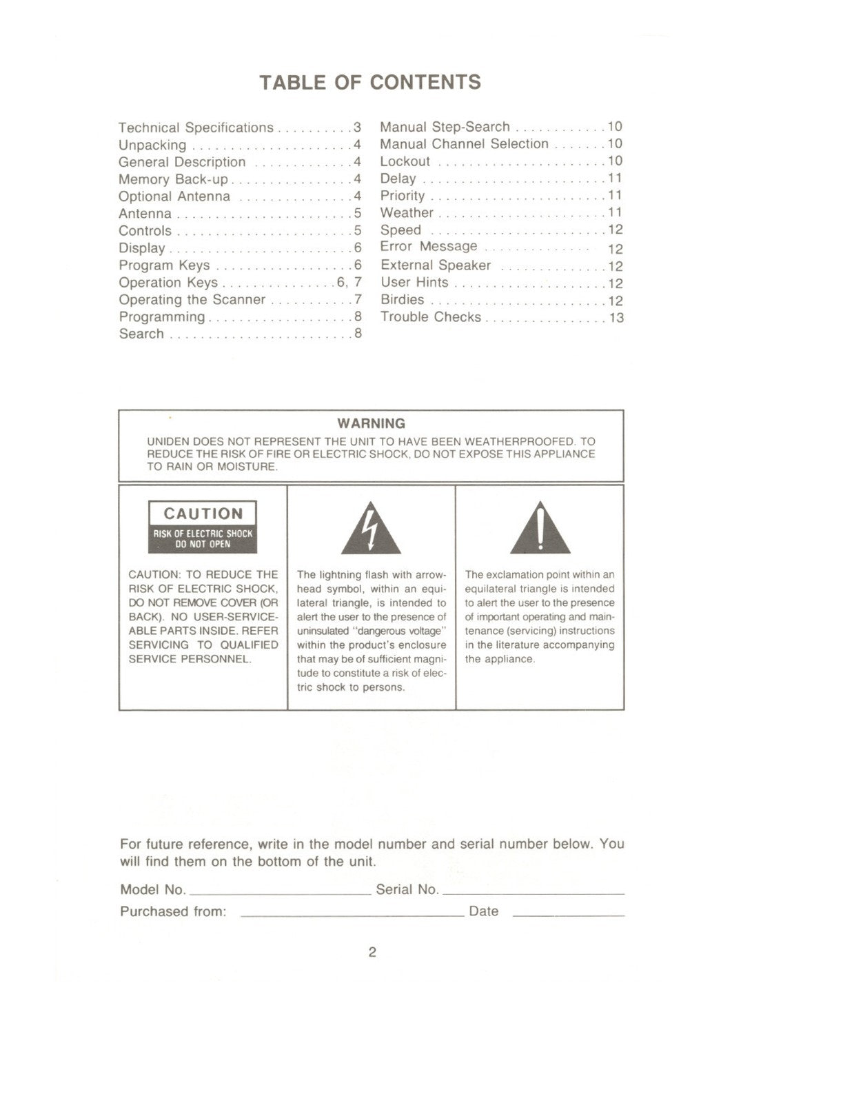 UNIDEN UBC175XL Scanner User Manual - STEEL WIRE BOUND - PROTECTIVE COVERS