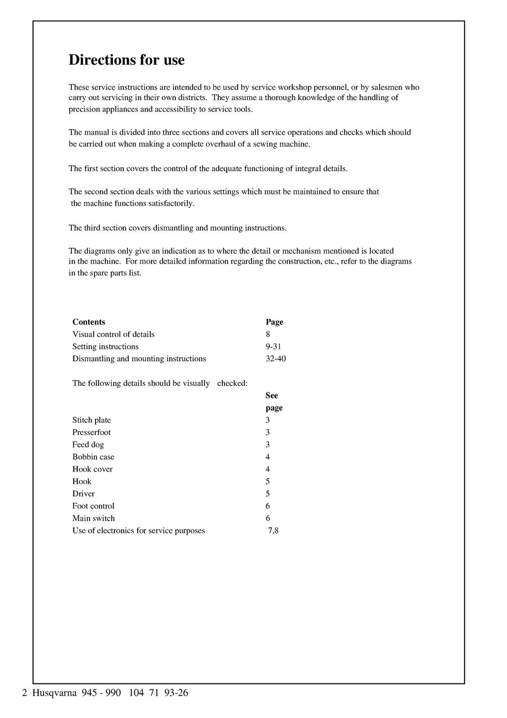 Husqvarna 7000 Series PRISMA 945 - 990 Service Manual - WIRE BOUND - COVERS