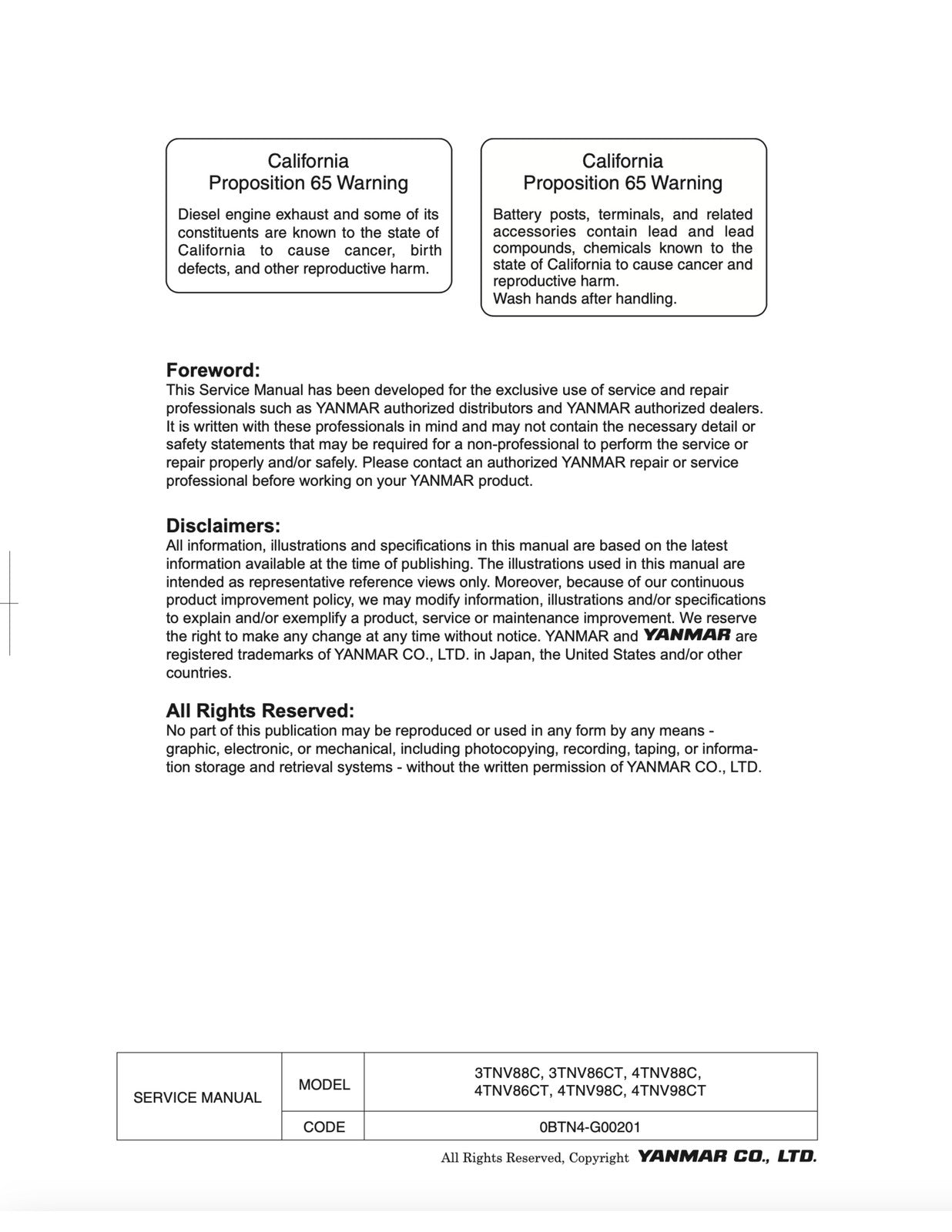 YANMAR 3TNV88C 3TNV86CT 4TNV88C  More Engine Service Manual, FOLDOUTS