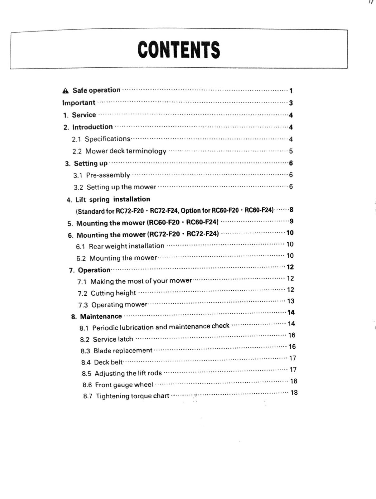 KUBOTA RC60-F24 RC72-F24 Mower Manual - STEEL WIRE BOUND - PROTECTIVE COVERS