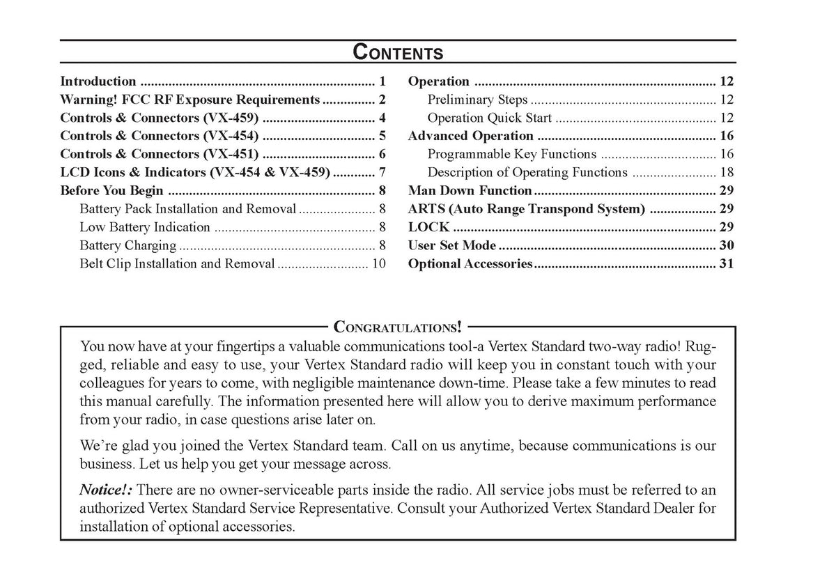 VERTEX STANDARD VX-450 Series 451 454 459 Two-Way Radio Operating Manual - BOUND