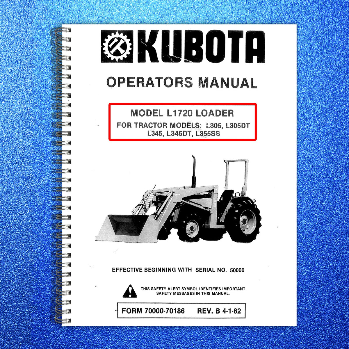 KUBOTA L1720 LOADER Operators Parts Service Manual BUNDLE - WIRE BOUND - COVERS