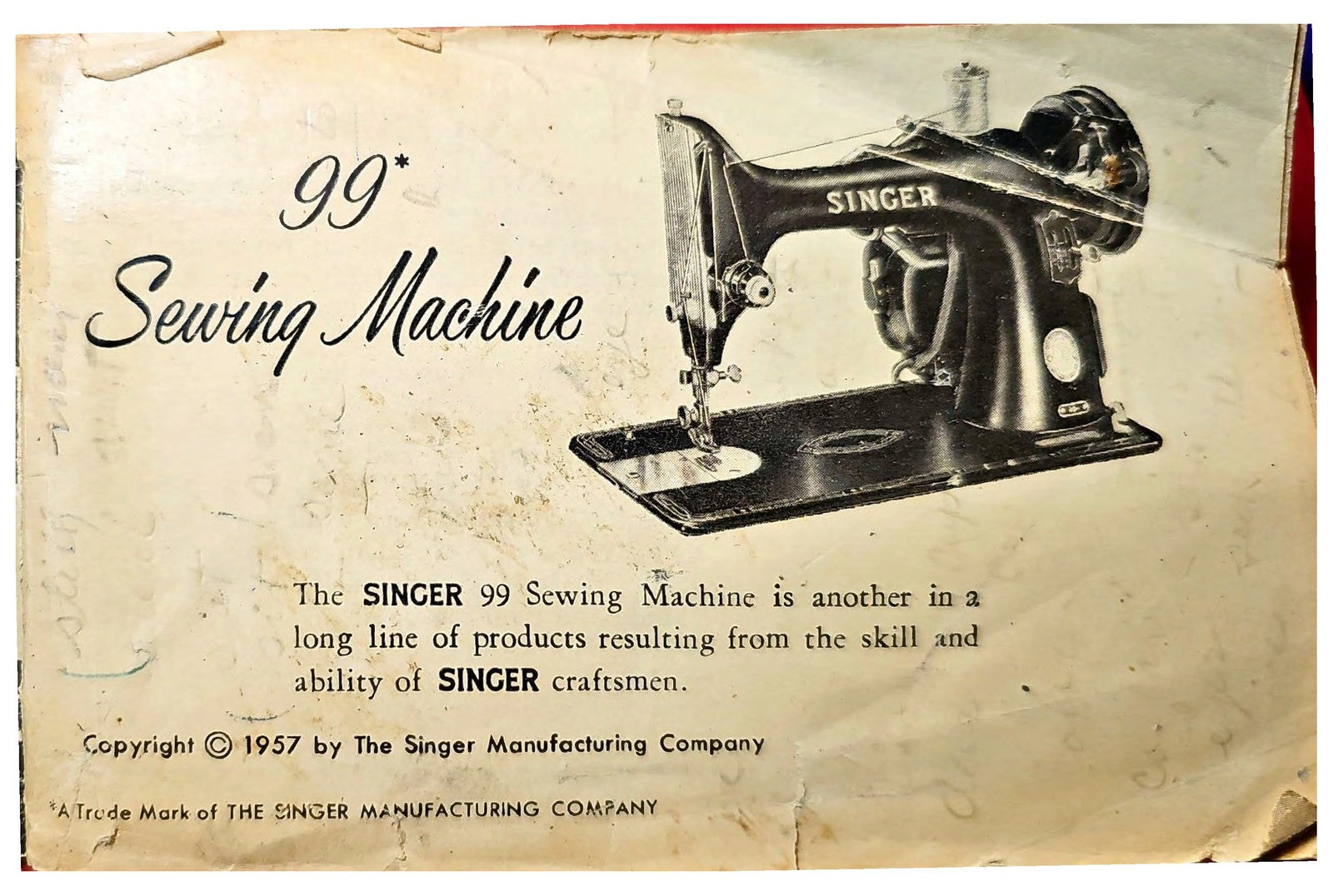 SINGER 99 Sewing Machine Instruction Manual 1957 - WIRE BOUND - TOUGH COVERS
