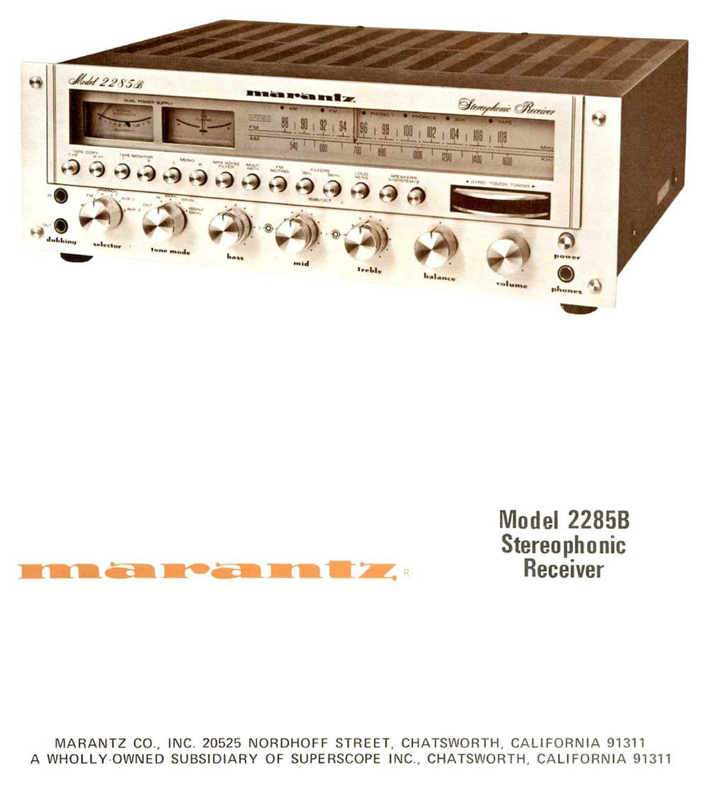 MARANTZ 2285B Receiver Instruction Manual - STEEL WIRE BOUND - PROTECTIVE COVERS