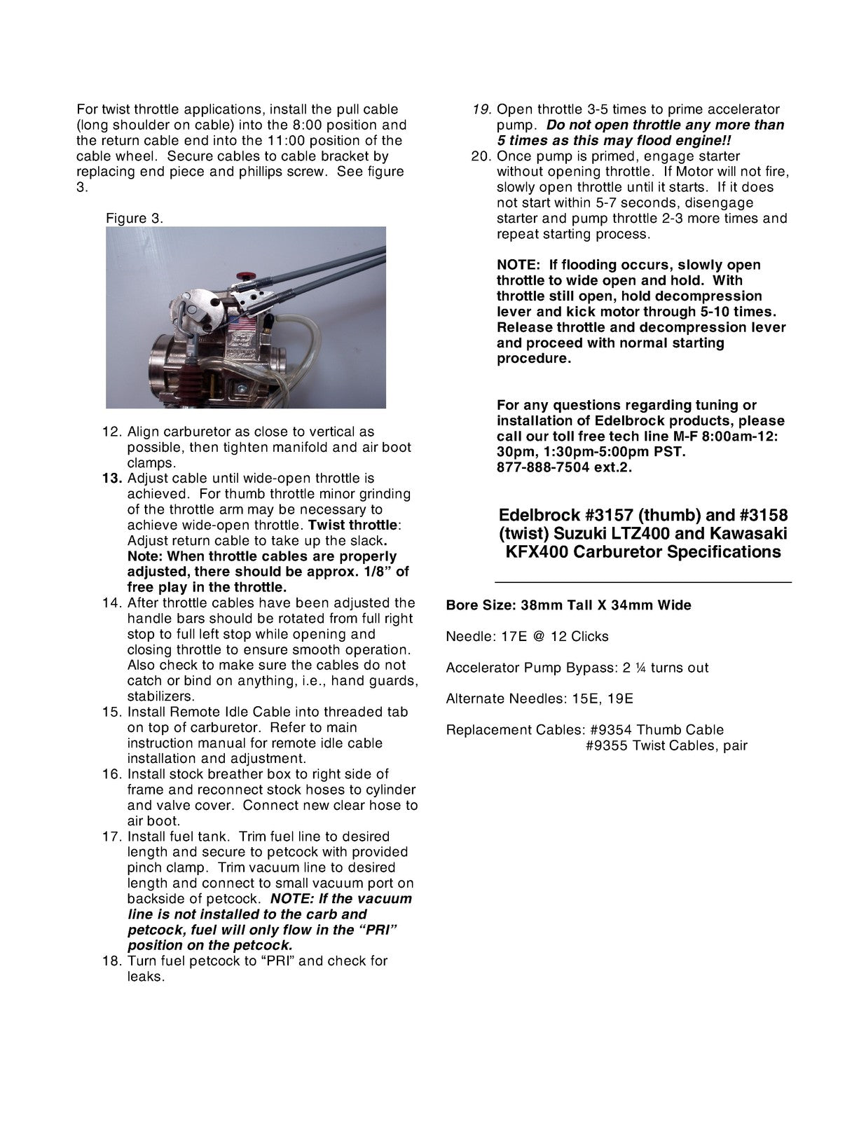 EDELBROCK LTR450 LTZ400 KFX400 Installation Instructions Supplement - WIRE BOUND