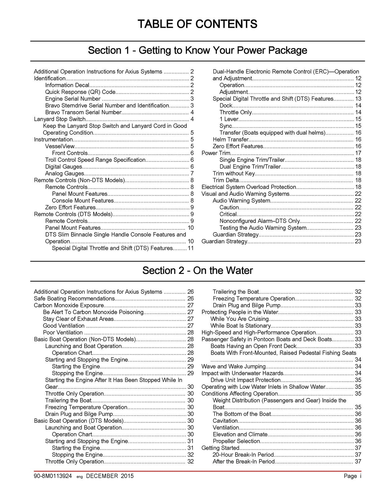MERCURY MERCRUISER 8.2 MAG HO SeaCore Operation Maintenance Manual 2015 - BOUND
