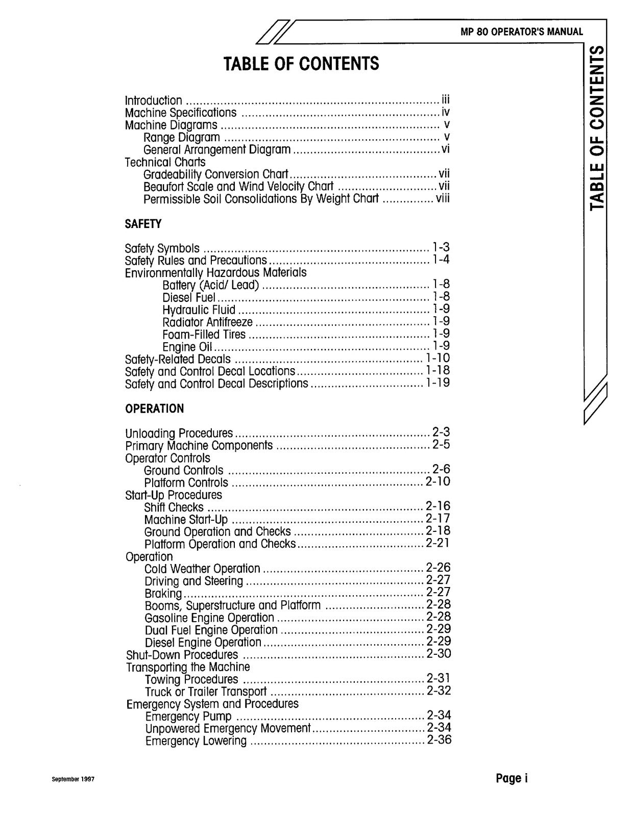 TEREX AERIALS MP 80 Self-Propelled Boom Operator Maintenance Manual 1997 - BOUND