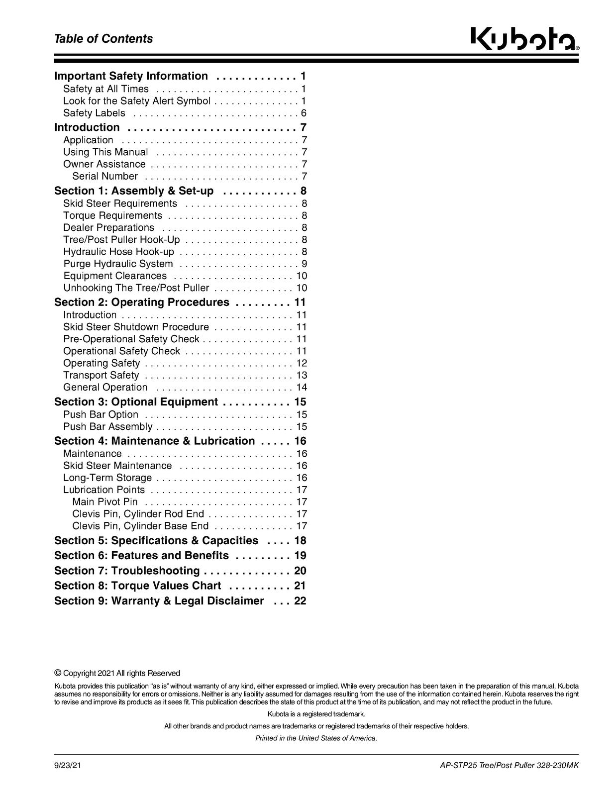LAND PRIDE STP25 Series Tree Post Puller Operators Manual - WIRE BOUND - COVERS