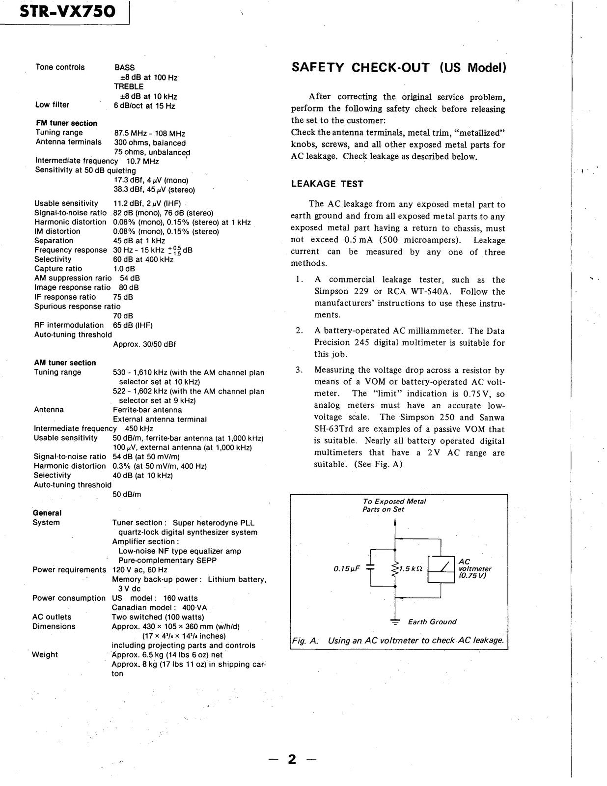 SONY STR-VX750 FM Stereo FM-AM Receiver Service Manual, BOUND, COVERS, FOLDOUTS