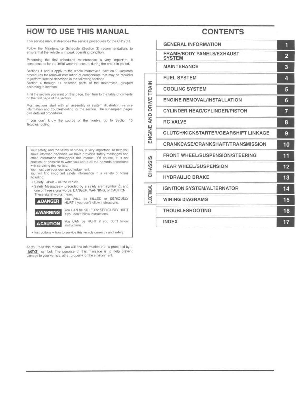 HONDA CR125R Motorcycle Service Manual 2004-2007 - BOUND - COVERS
