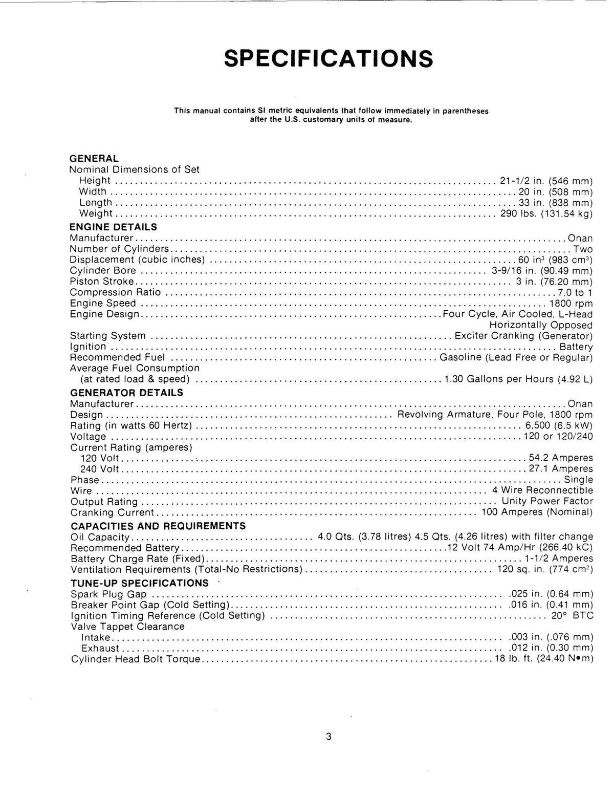 ONAN NH RV Generator Set Operators Manual 1976 - STEEL WIRE BOUND - TOUGH COVERS