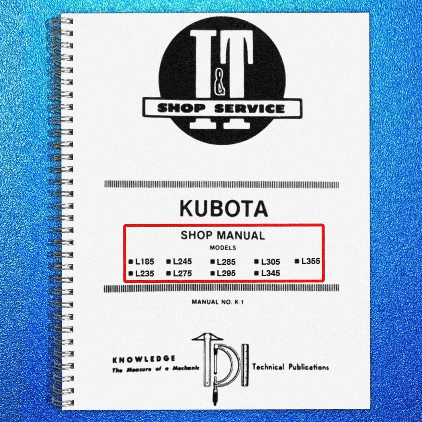 KUBOTA L185-L355 Tractor Service & Operators Manual BUNDLE - WIRE BOUND - COVERS