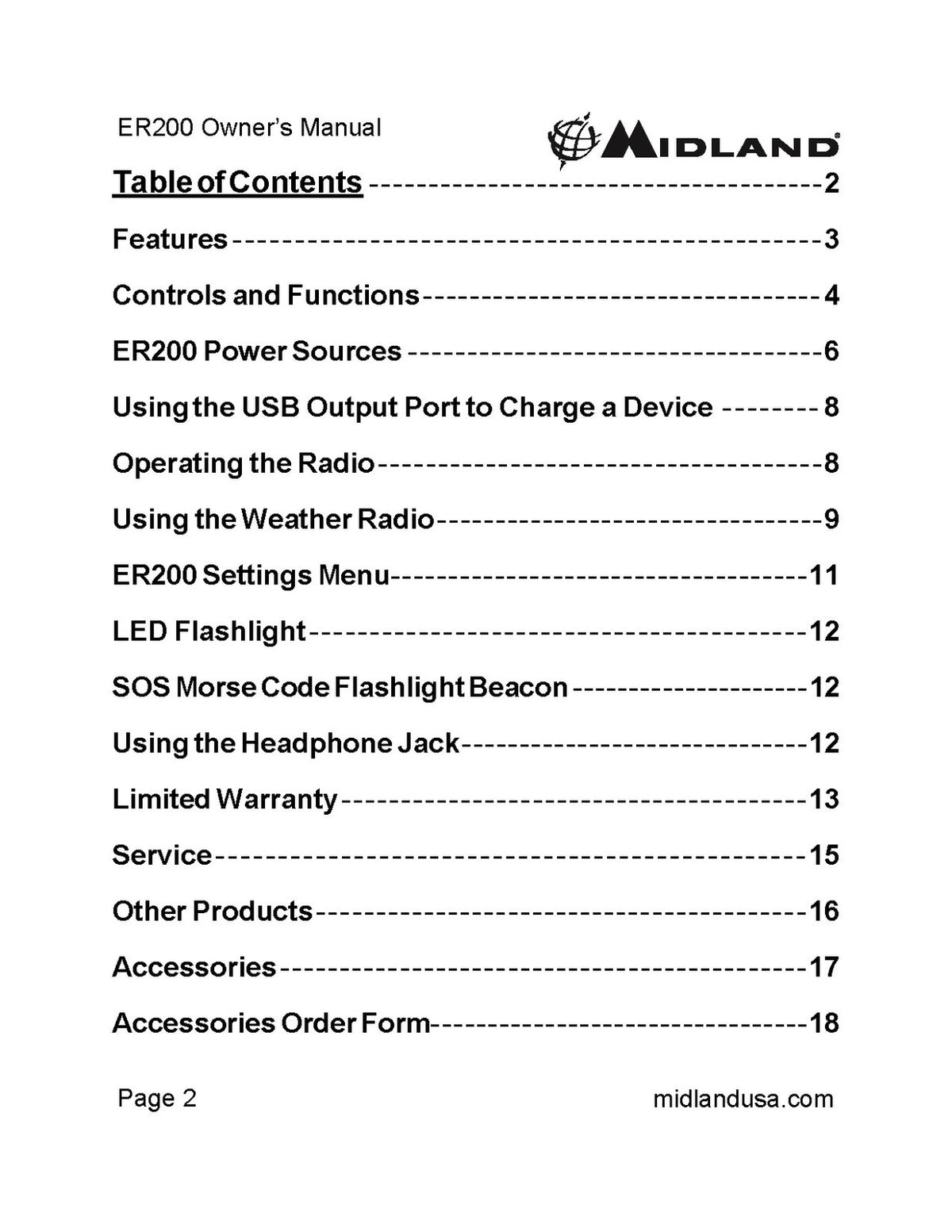 MIDLAND ER200 Compact Emergency Crank Digital Weather Alert Owners Manual