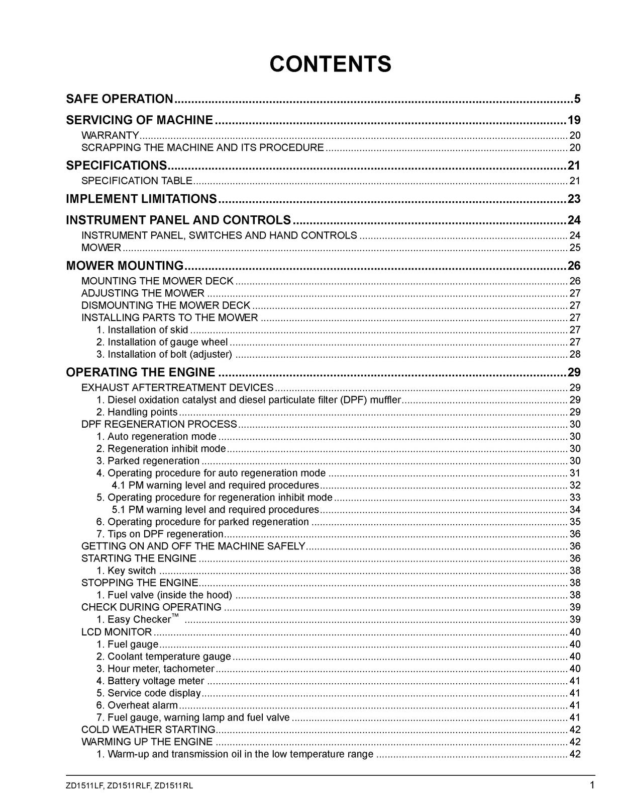 KUBOTA ZD1511LF ZD1511RLF ZD1511RL Operators Manual - WIRE BOUND - TOUGH COVERS