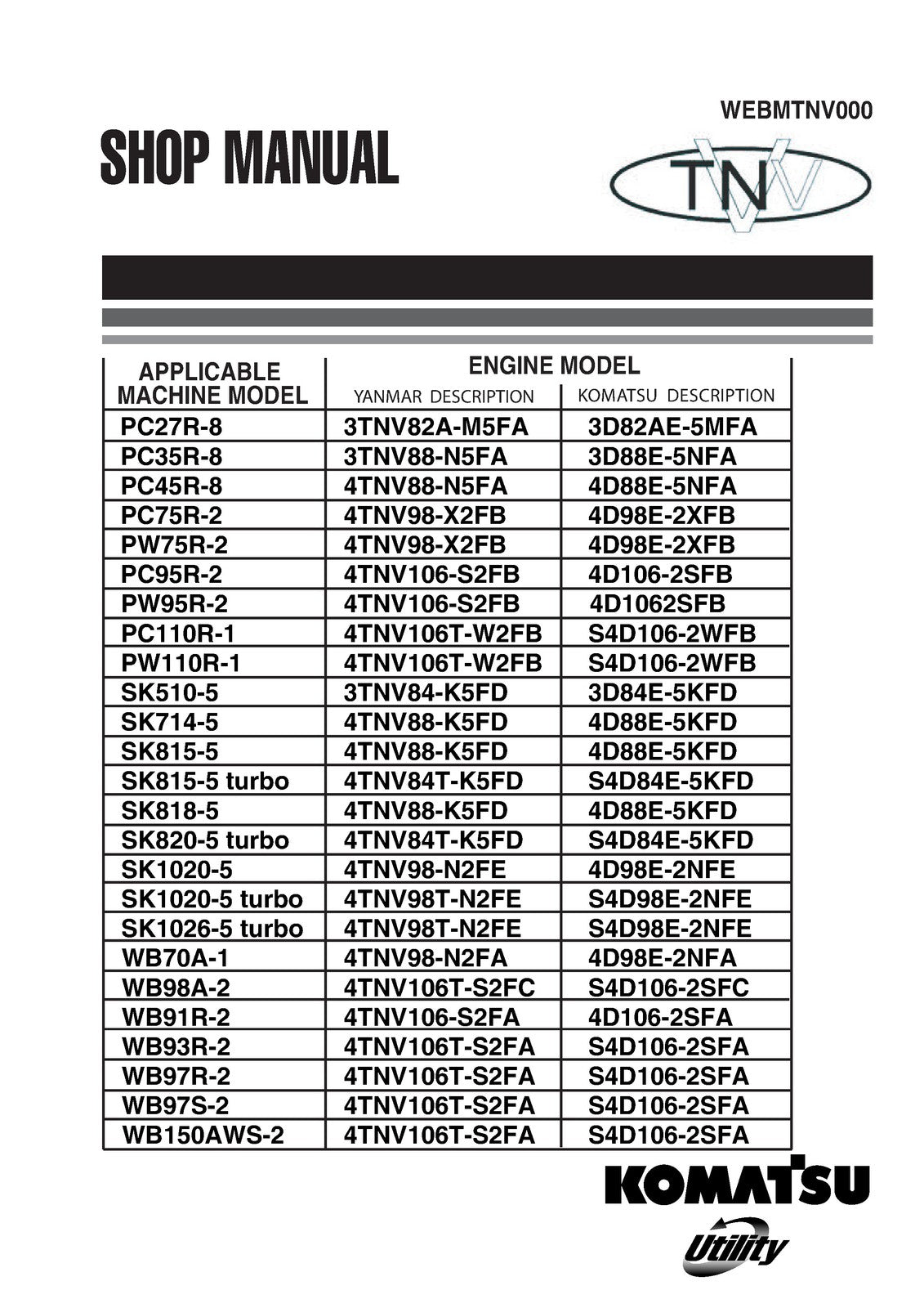 YANMAR 3D82AE 3D84E 3D88E 4D88E 4D98E 4D106  More Shop Manual, FOLDOUTS