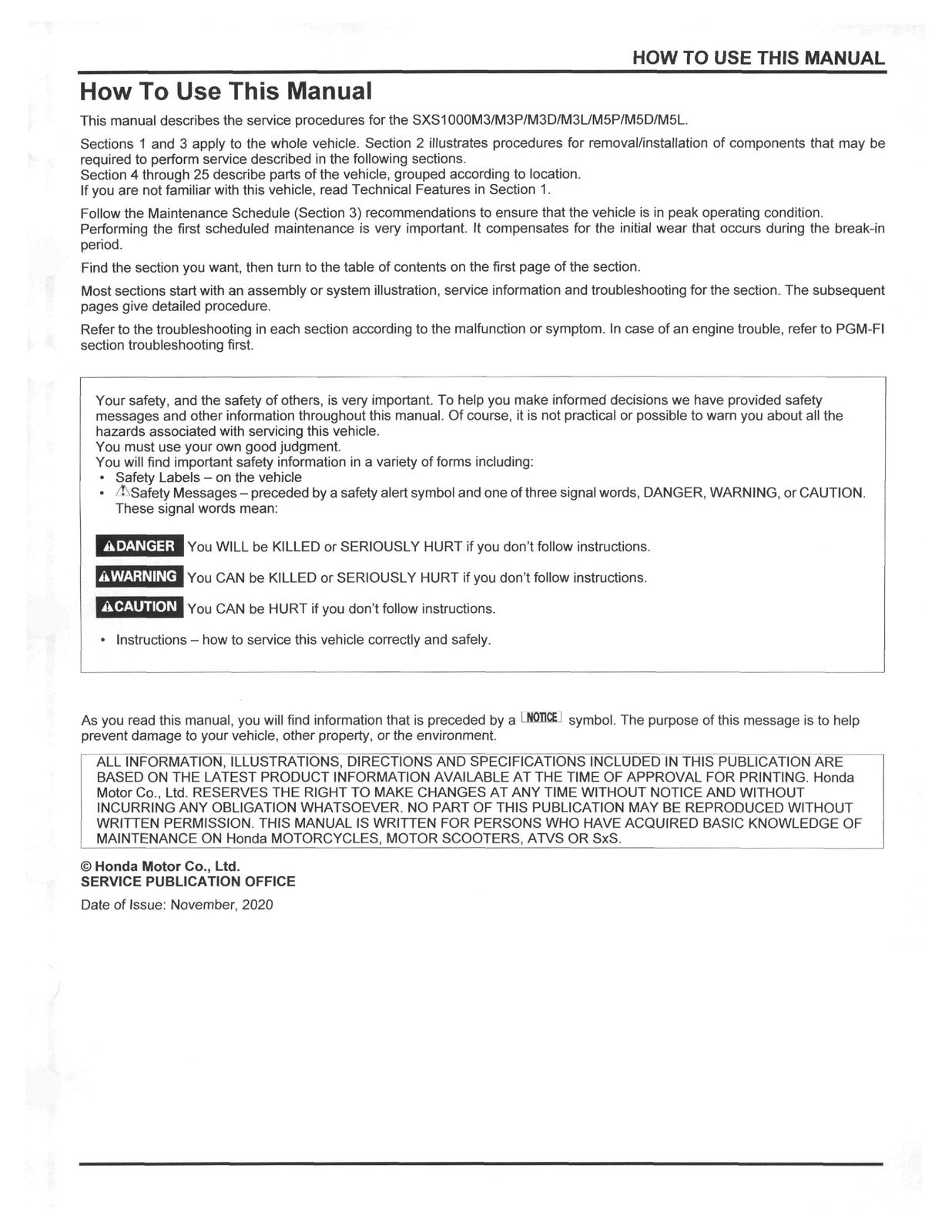 HONDA SXS1000 M3 M3P M3LE M5D M5LE Service Manual 2016-2021, FOLDOUTS