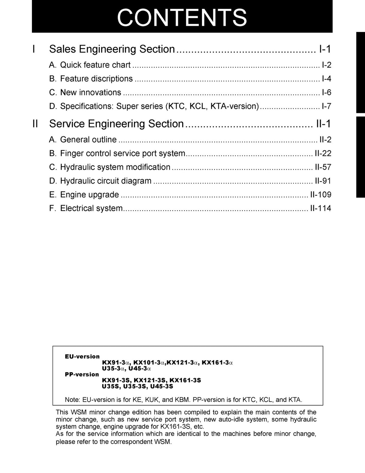 KUBOTA Change Chapter KX91-3 KX101-3 KX121-3 KX161-3 U35-3 U45-3 Service Manual