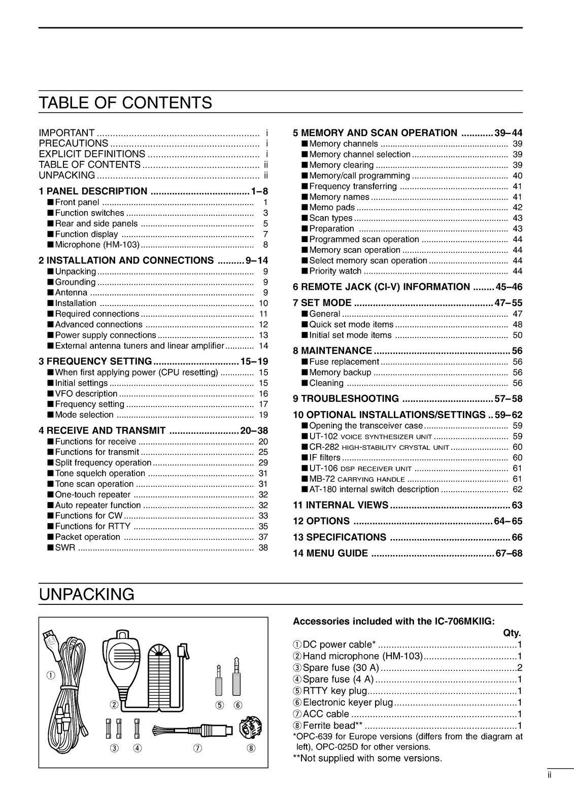ICOM IC-706MKIIG HF VHF UHF Transceiver Instruction Manual - WIRE BOUND - COVERS