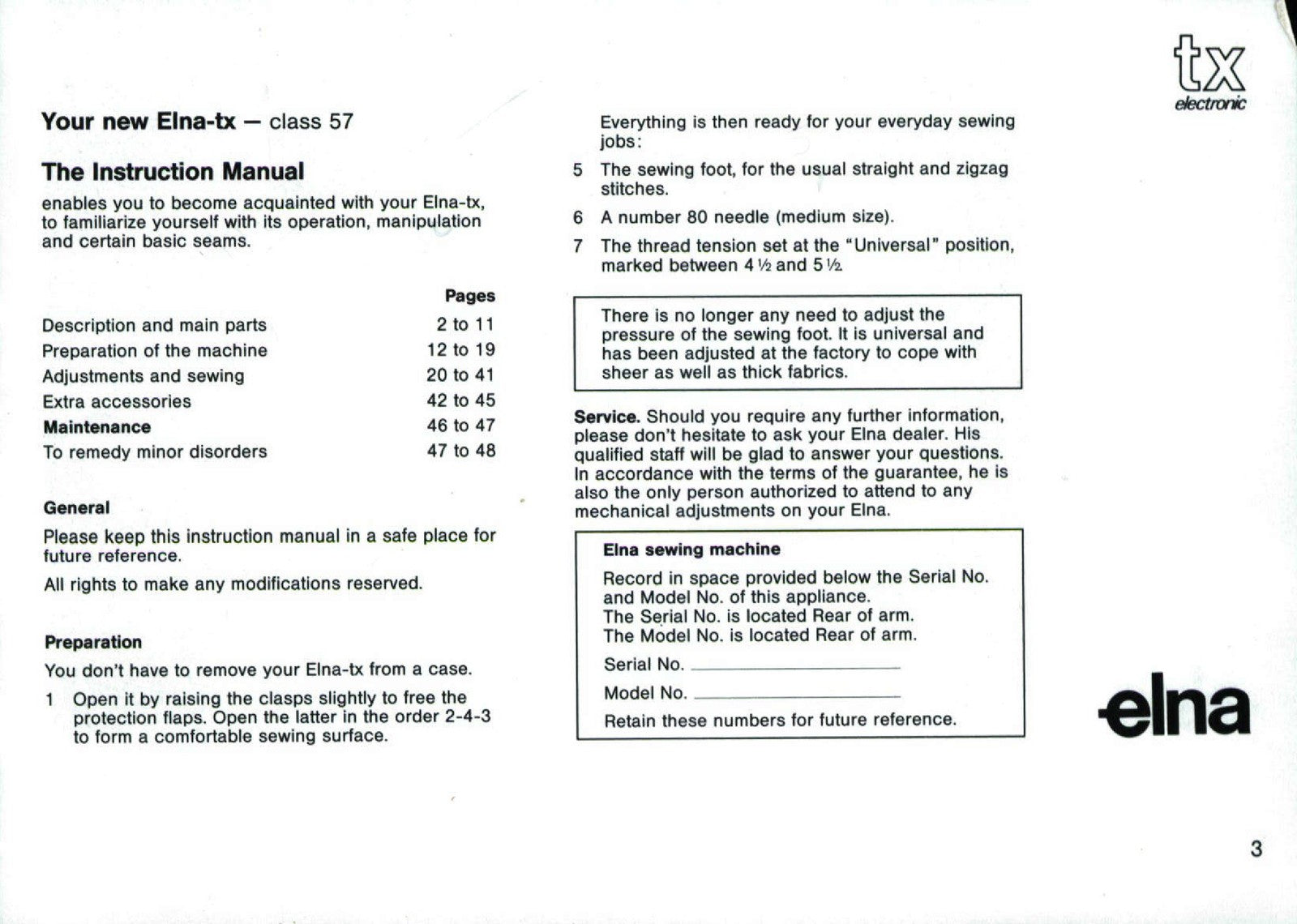 ELNA TX Electronic Sewing Machine Instruction Manual - WIRE BOUND - TOUGH COVERS