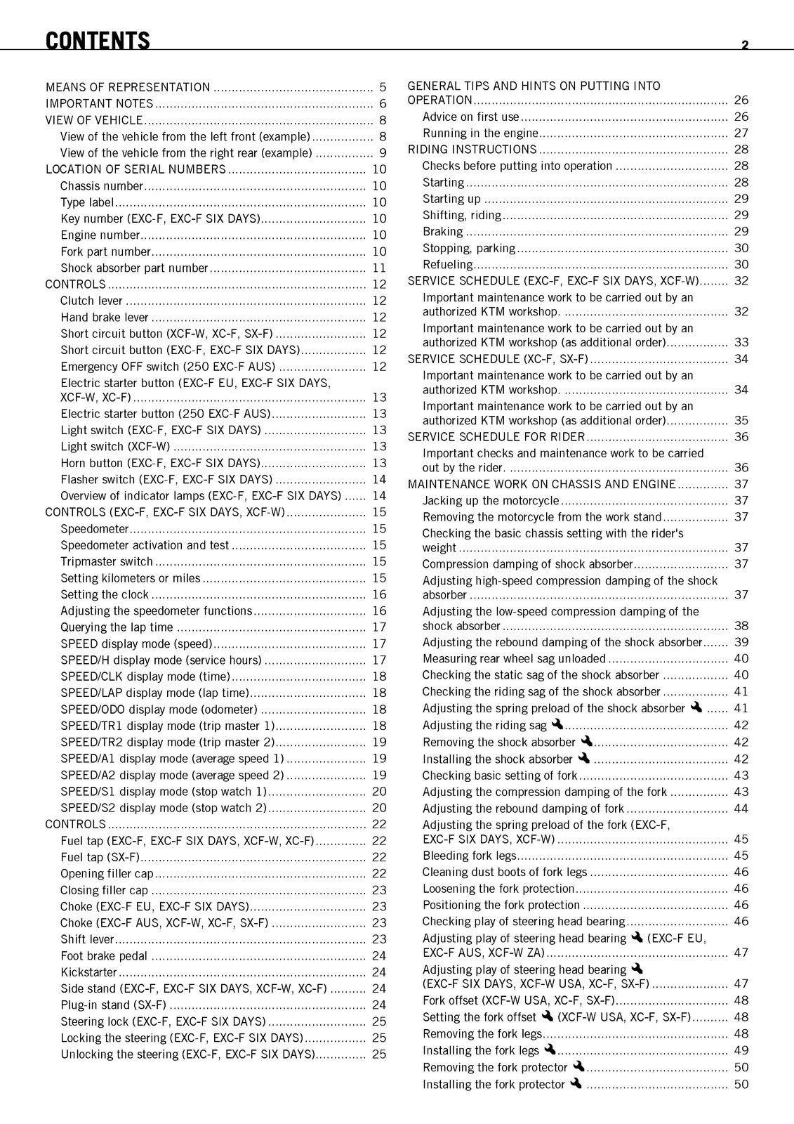 KTM 250 EXC-F XCF-W XC-F SX-F Motorcycle Owners Manual 2009 - WIRE BOUND