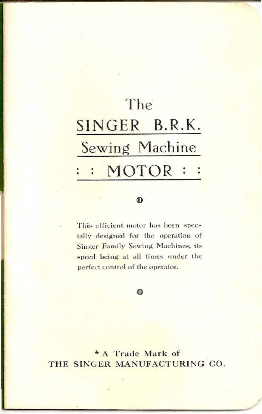 Singer BRK Electric Motors Instructions for Using and Adjusting Manual