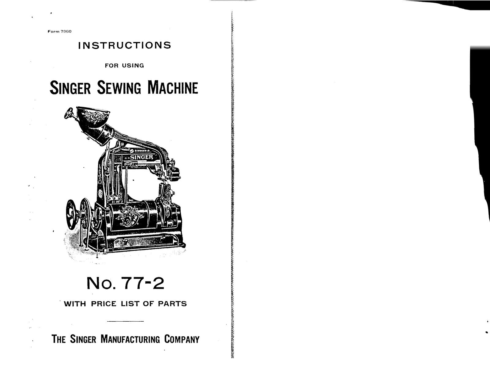 SINGER 77-2 Sewing Machine Instruction Manual - STEEL WIRE BOUND - TOUGH COVERS