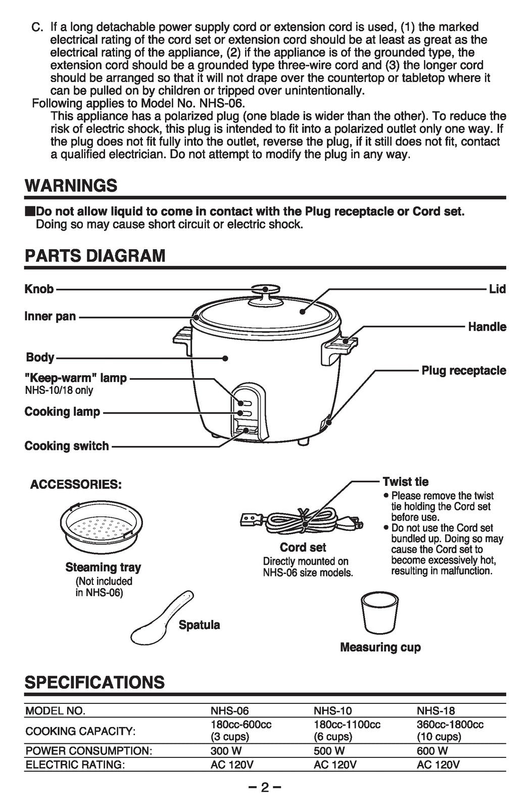 ZOJIRUSHI NHS-06 10 18 Automatic Rice Cooker Operating Instructions Manual