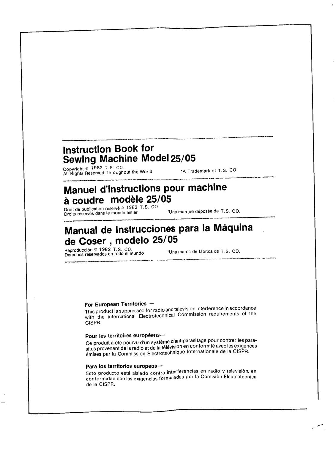 SINGER Model 05-25 Instruction Manual - STEEL WIRE BOUND - PROTECTIVE COVERS