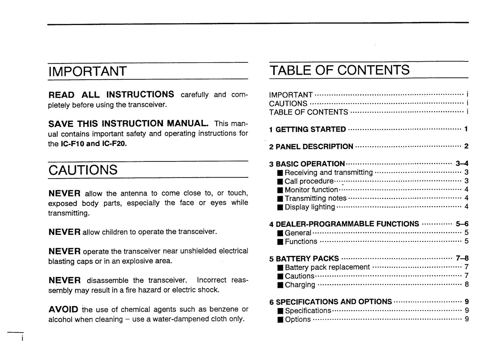 ICOM IC-F10 IC-F20 VHF UHF Transceiver Instruction Manual - WIRE BOUND - COVERS