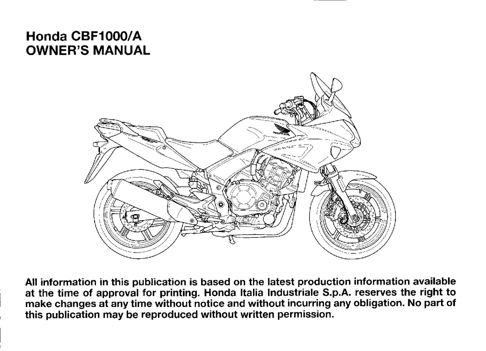 HONDA CBF1000 CBF1000A Owners Manual 2005 - STEEL WIRE BOUND - PROTECTIVE COVERS