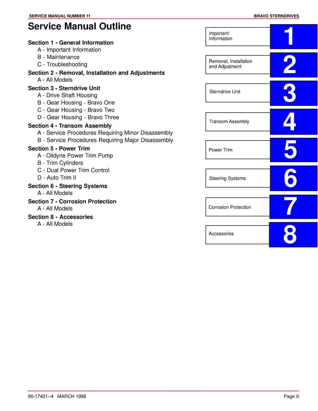 MERCURY MERCRUISER Bravo One Two Three Sterndrives Service Manual 1998 - BOUND
