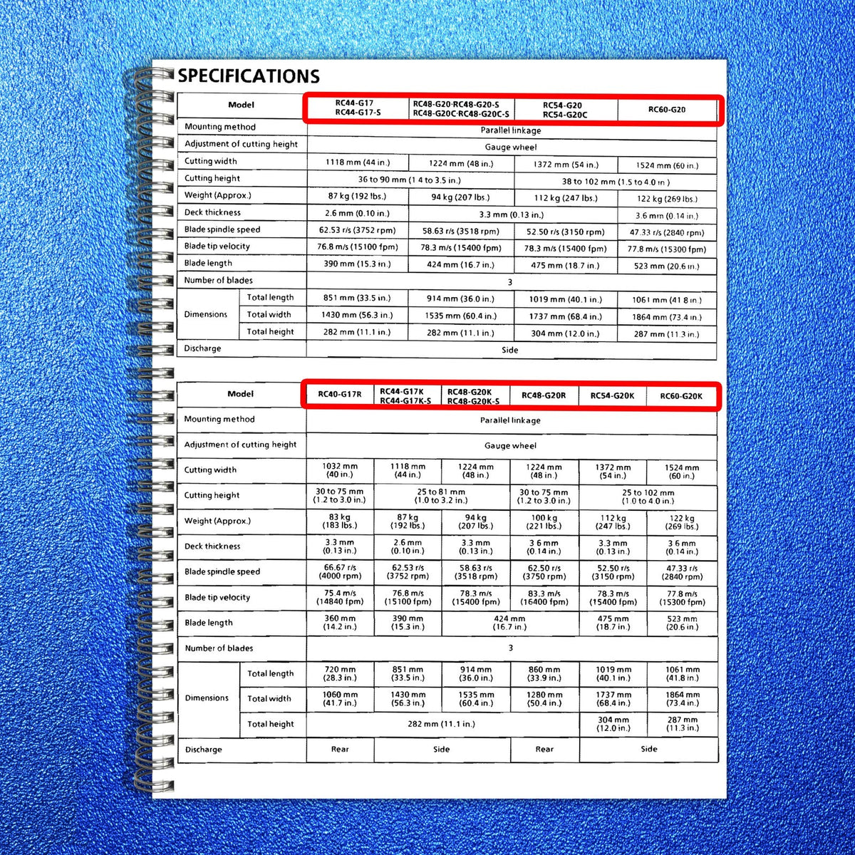 KUBOTA RC40-G17 RC44-G17 RC48-G20 RC54-G20 RC60-G20 Service/Parts Manual BUNDLE