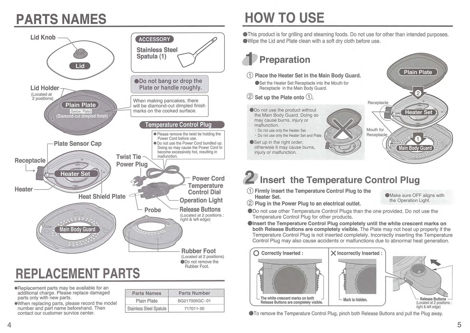 ZOJIRUSHI EA-BCHIOC Griddle Operating Instructions Manual - WIRE BOUND - COVERS