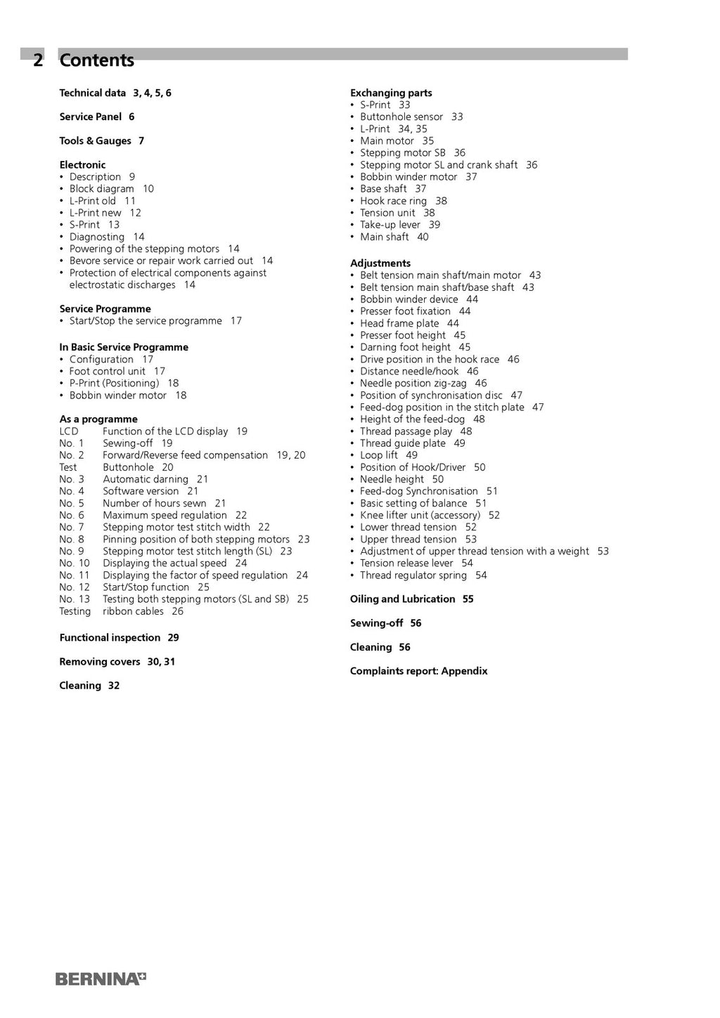 BERNINA activa 125 S 135 S 145 S 210 220 230 240 SERVICE MANUAL - BOUND
