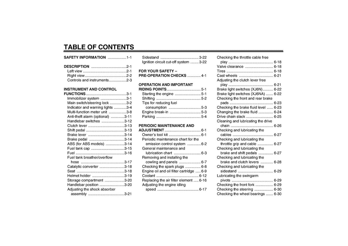YAMAHA XJ6N XJ6NA Owners Manual 2010 - STEEL WIRE BOUND - PROTECTIVE COVERS