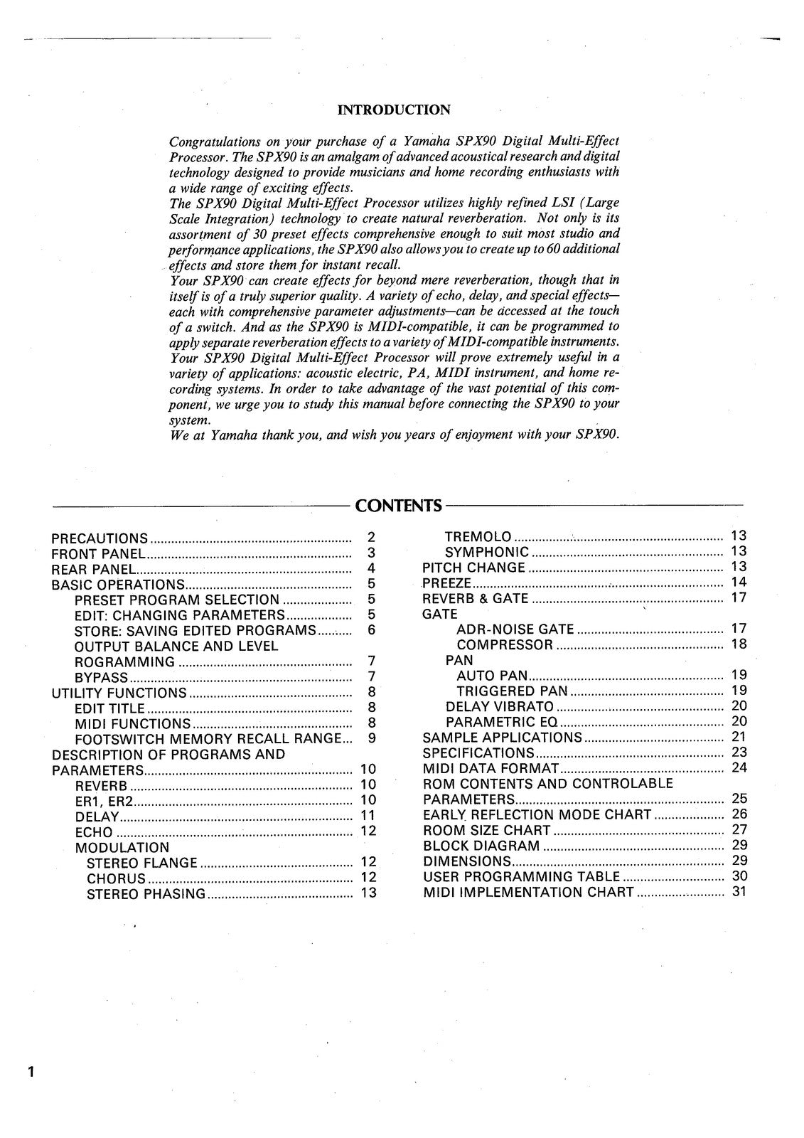 YAMAHA SPX90 Multi-Effect Processor Owners Manual - WIRE BOUND - TOUGH COVERS
